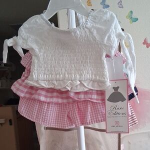 Rare Editions White and Pink Baby Dress